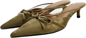 Fashion Kitten Heel Bow Mules for Women Slip On Mules Backless Kitten Heel Pumps
