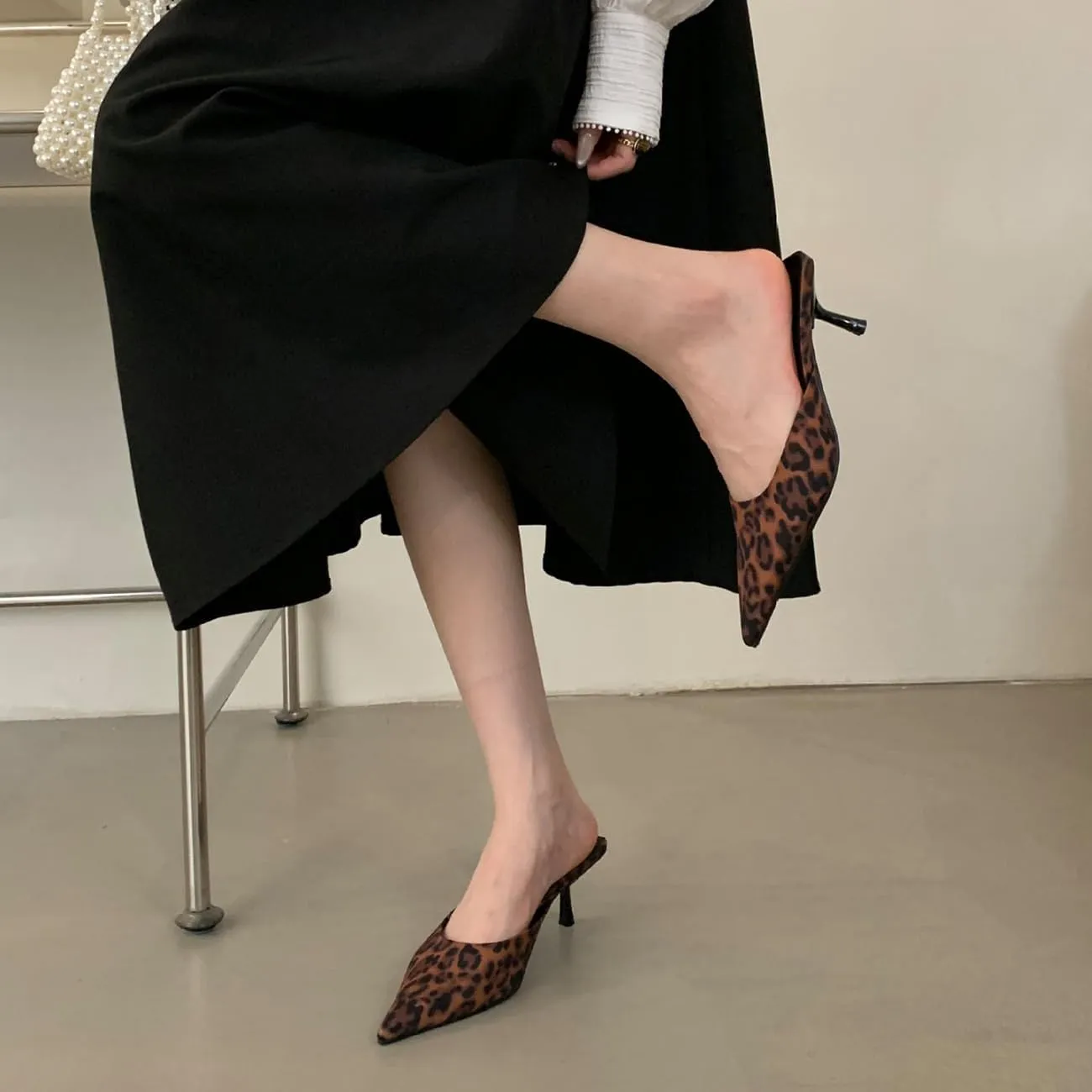 Fashion Kitten Heel Mules for Women Slip On Mules Backless Kitten Heel Pointed Toe Wedding Party Dress