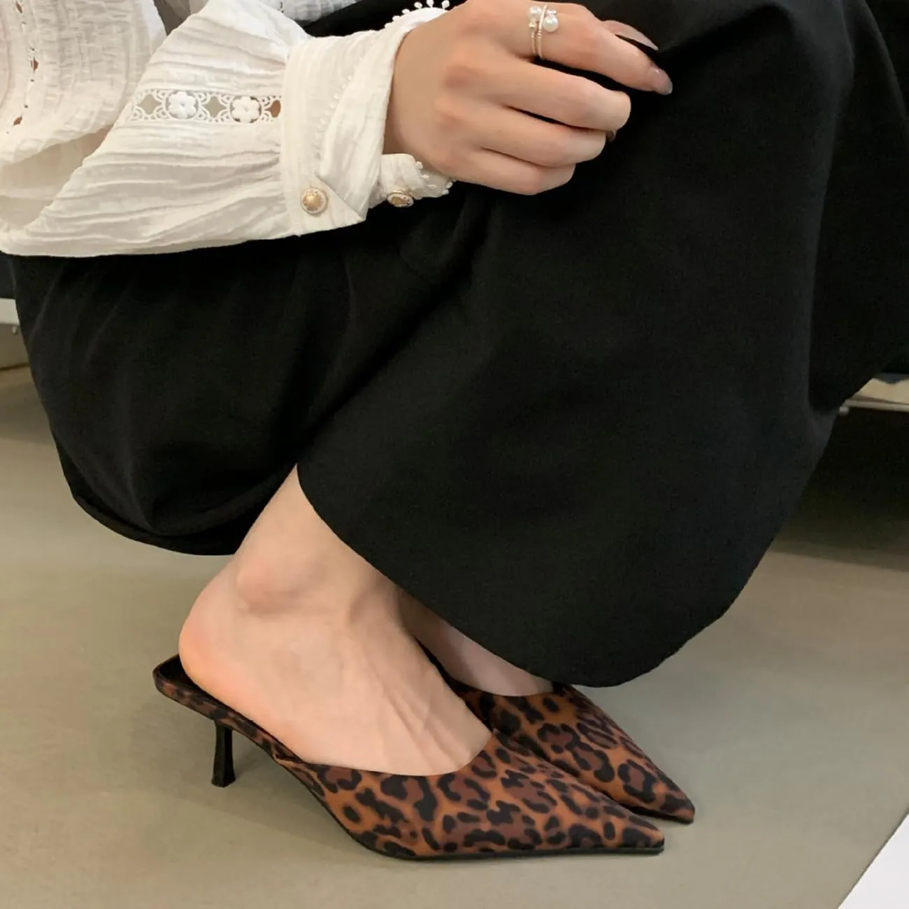 Fashion Kitten Heel Mules for Women Slip On Mules Backless Kitten Heel Pointed Toe Wedding Party Dress