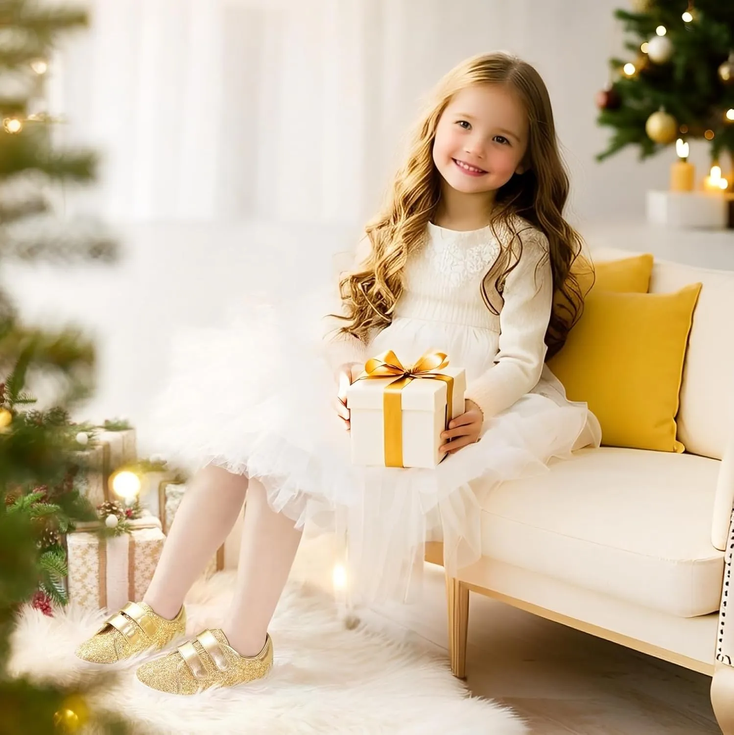Felix & Flora Toddler/Little Kid Girls Running Shoes Sports Sneakers Princess Casual Glitter Shoes.