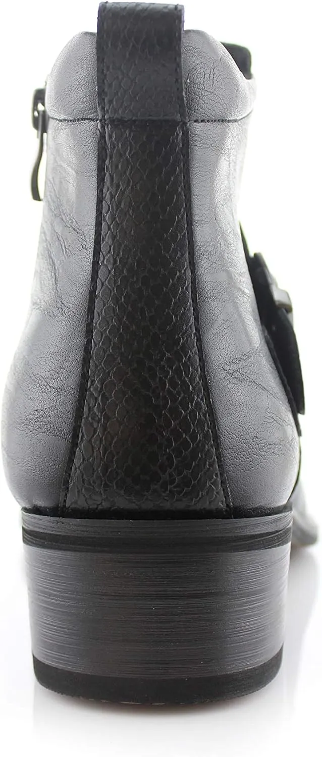 Ferro Aldo Alejandro MFA606326 Mens Memory Foam Casual High Western Buckle Strap Ankle Dress Boots