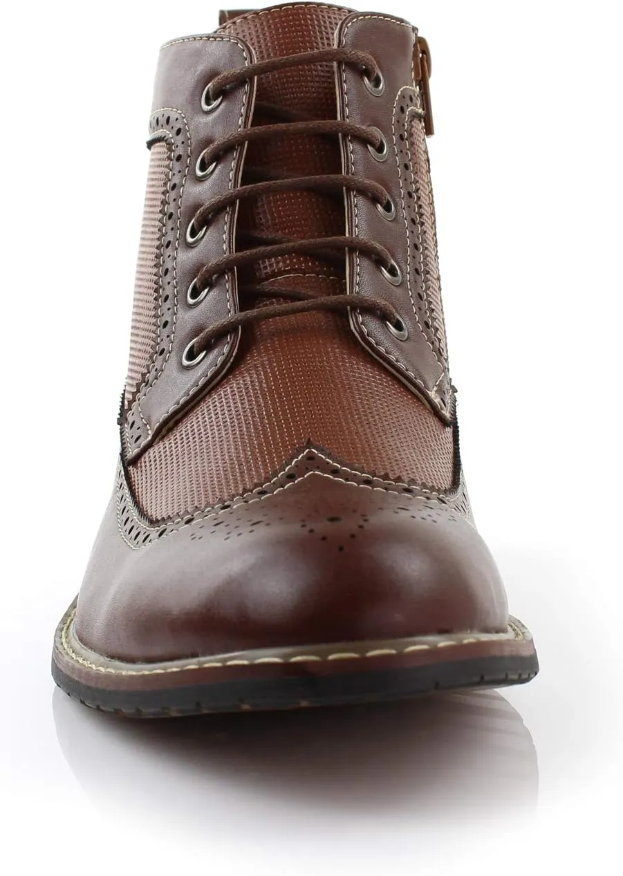 Ferro Aldo Gideon MFA806087 Men's Wing-Tip Plaid Dress Boots