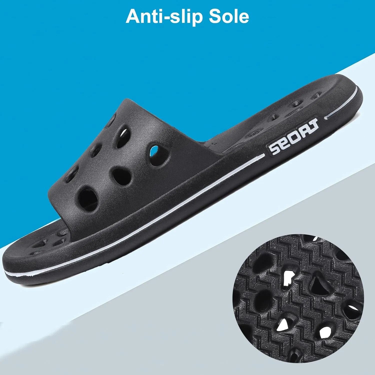 FINLEEO Shower Sandals with Drainage Holes - Quick Drying Bathroom & Gym Slippers for Men and Women