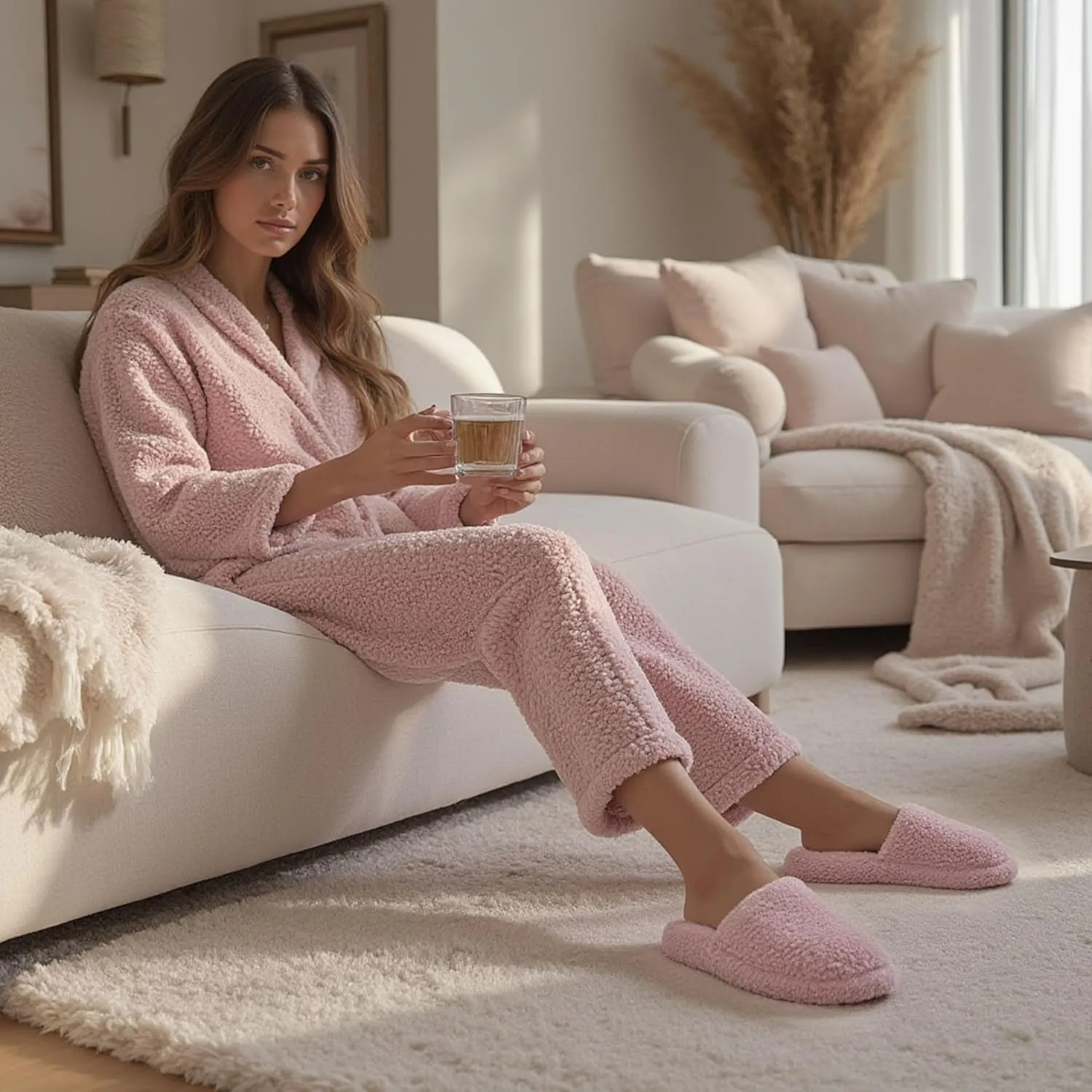 FitFlop iQushion D Luxe Padded Teddy Slipper Mules - Women's Fluffy Cozy House Shoes, Indoor Outdoor Slippers with Arch Support, Ultra Light Cushioning, Slip Resistant Rubber Sole
