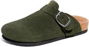 FITORY Mens Suede Clogs with Arch Support，Leather Cork Footed Mules Size 7-14