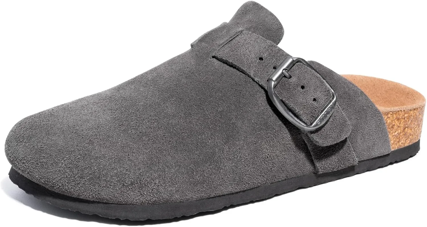 FITORY Mens Suede Clogs with Arch Support，Leather Cork Footed Mules Size 7-14