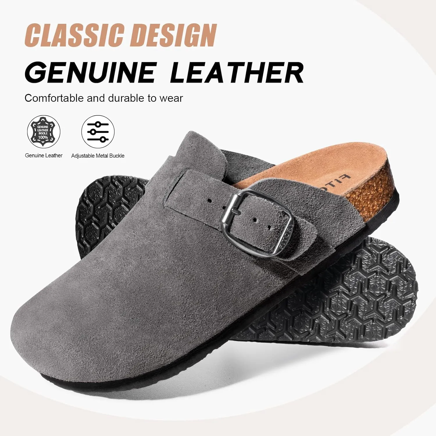 FITORY Mens Suede Clogs with Arch Support，Leather Cork Footed Mules Size 7-14
