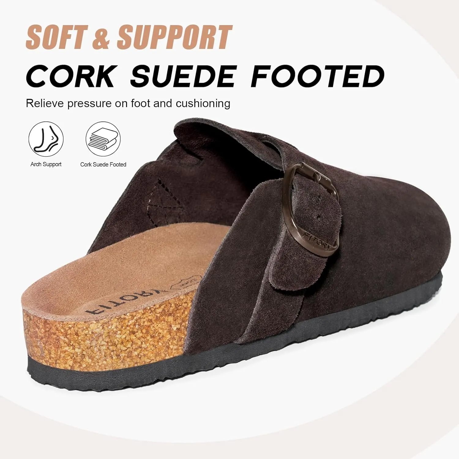 FITORY Mens Suede Clogs with Arch Support，Leather Cork Footed Mules Size 7-14