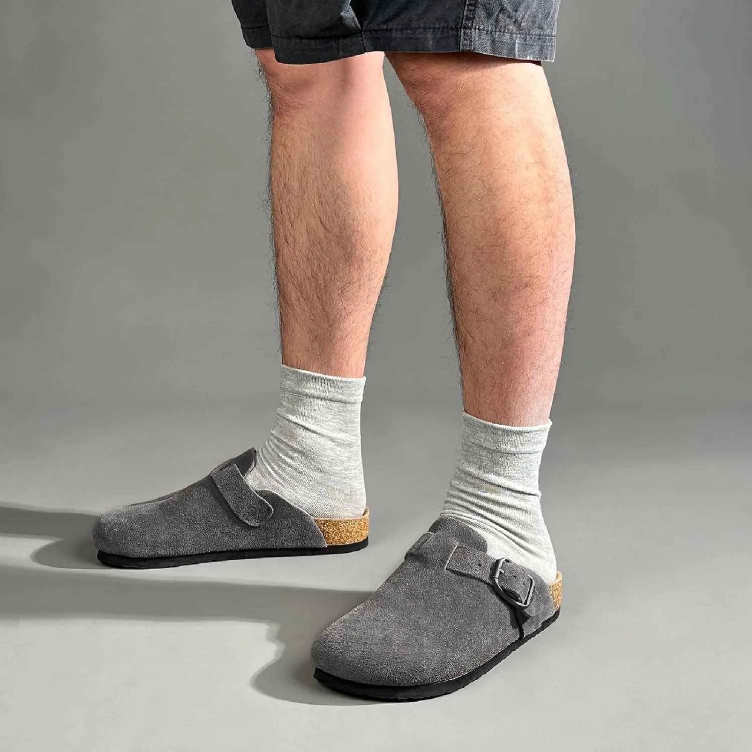 FITORY Mens Suede Clogs with Arch Support，Leather Cork Footed Mules Size 7-14