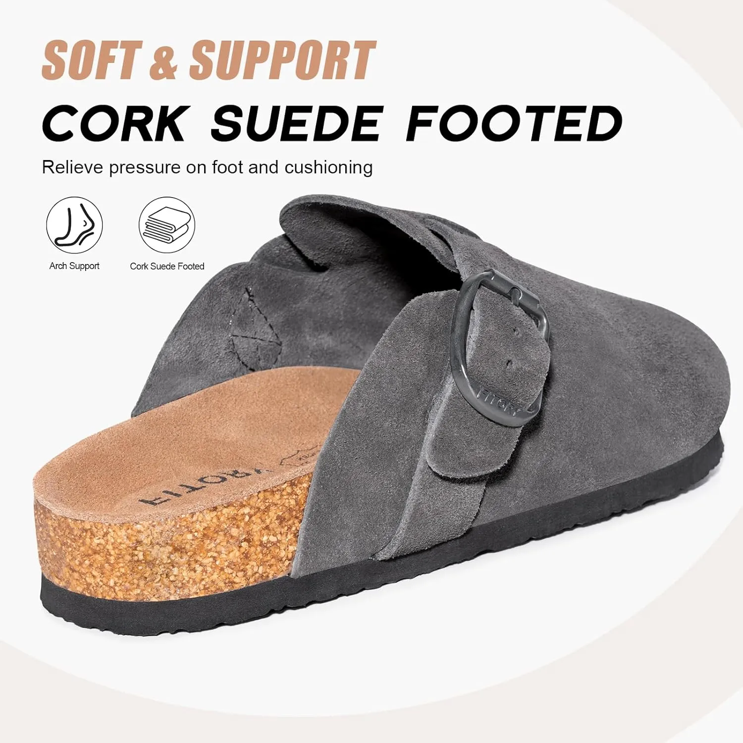 FITORY Mens Suede Clogs with Arch Support，Leather Cork Footed Mules Size 7-14