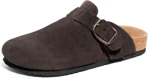 FITORY Mens Suede Clogs with Arch Support，Leather Cork Footed Mules Size 7-14