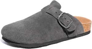 FITORY Mens Suede Clogs with Arch Support，Leather Cork Footed Mules Size 7-14