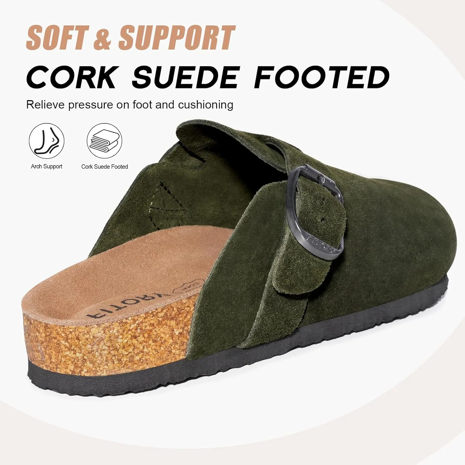 FITORY Mens Suede Clogs with Arch Support，Leather Cork Footed Mules Size 7-14