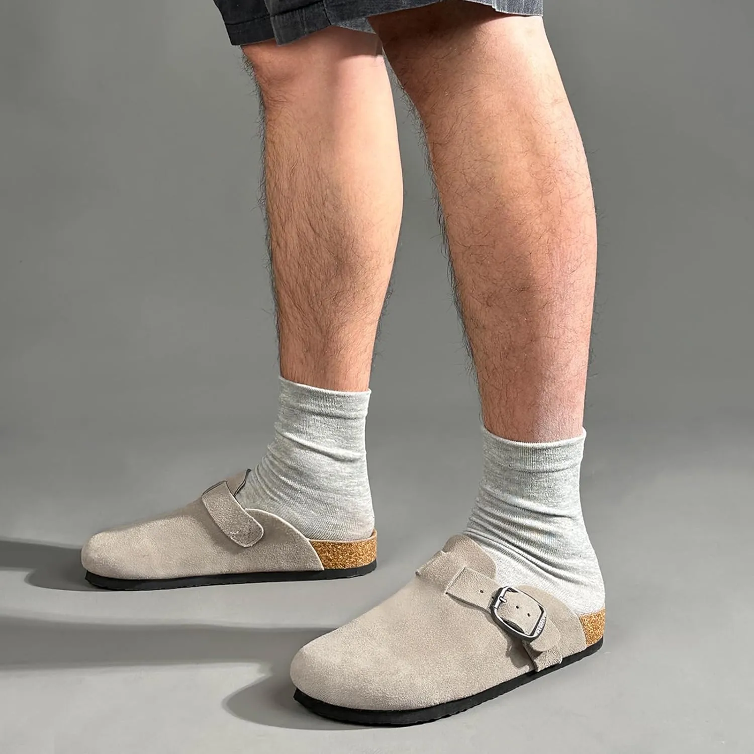 FITORY Mens Suede Clogs with Arch Support，Leather Cork Footed Mules Size 7-14