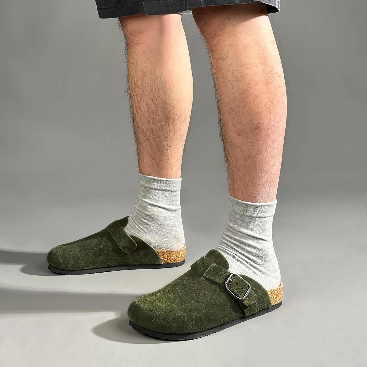 FITORY Mens Suede Clogs with Arch Support，Leather Cork Footed Mules Size 7-14