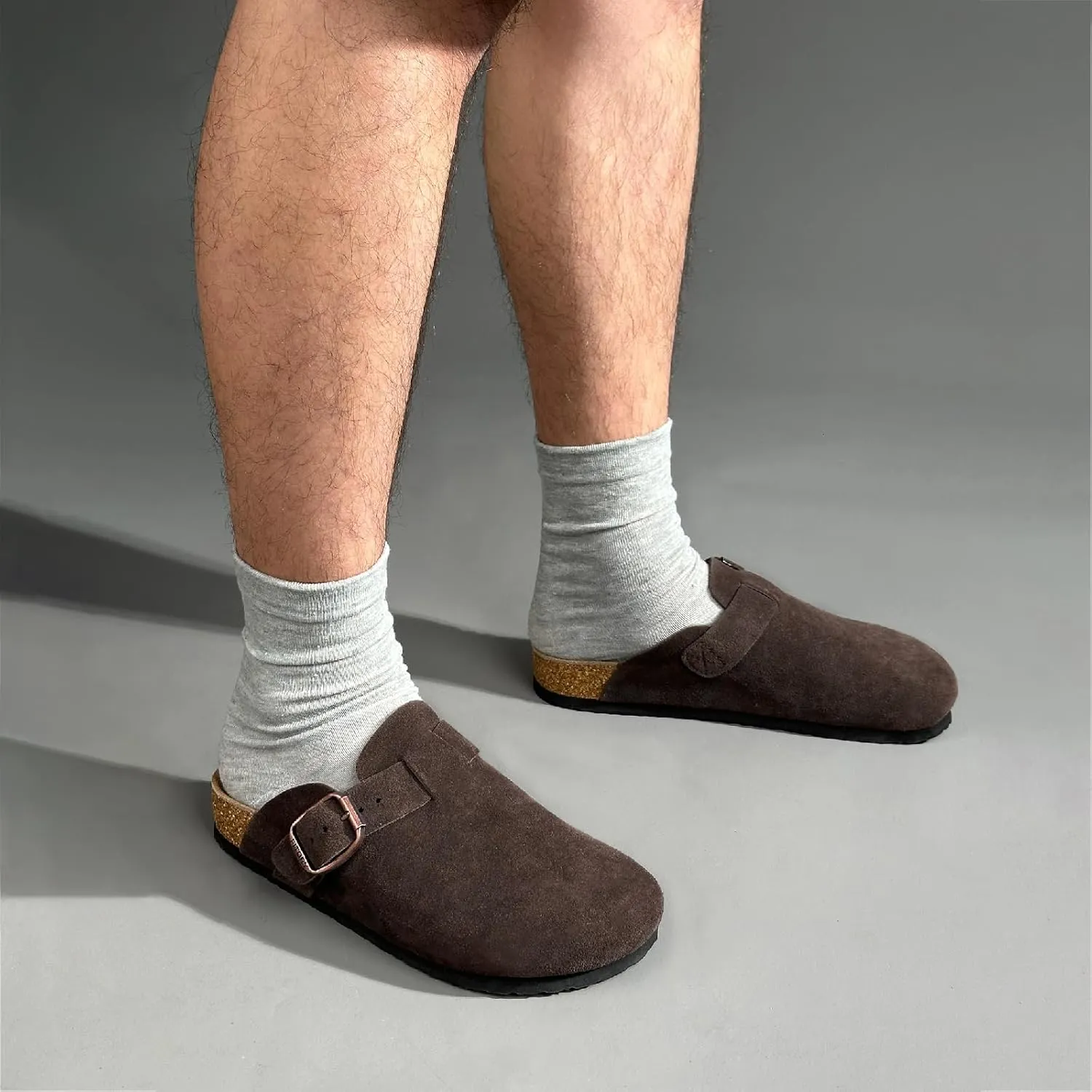 FITORY Mens Suede Clogs with Arch Support，Leather Cork Footed Mules Size 7-14