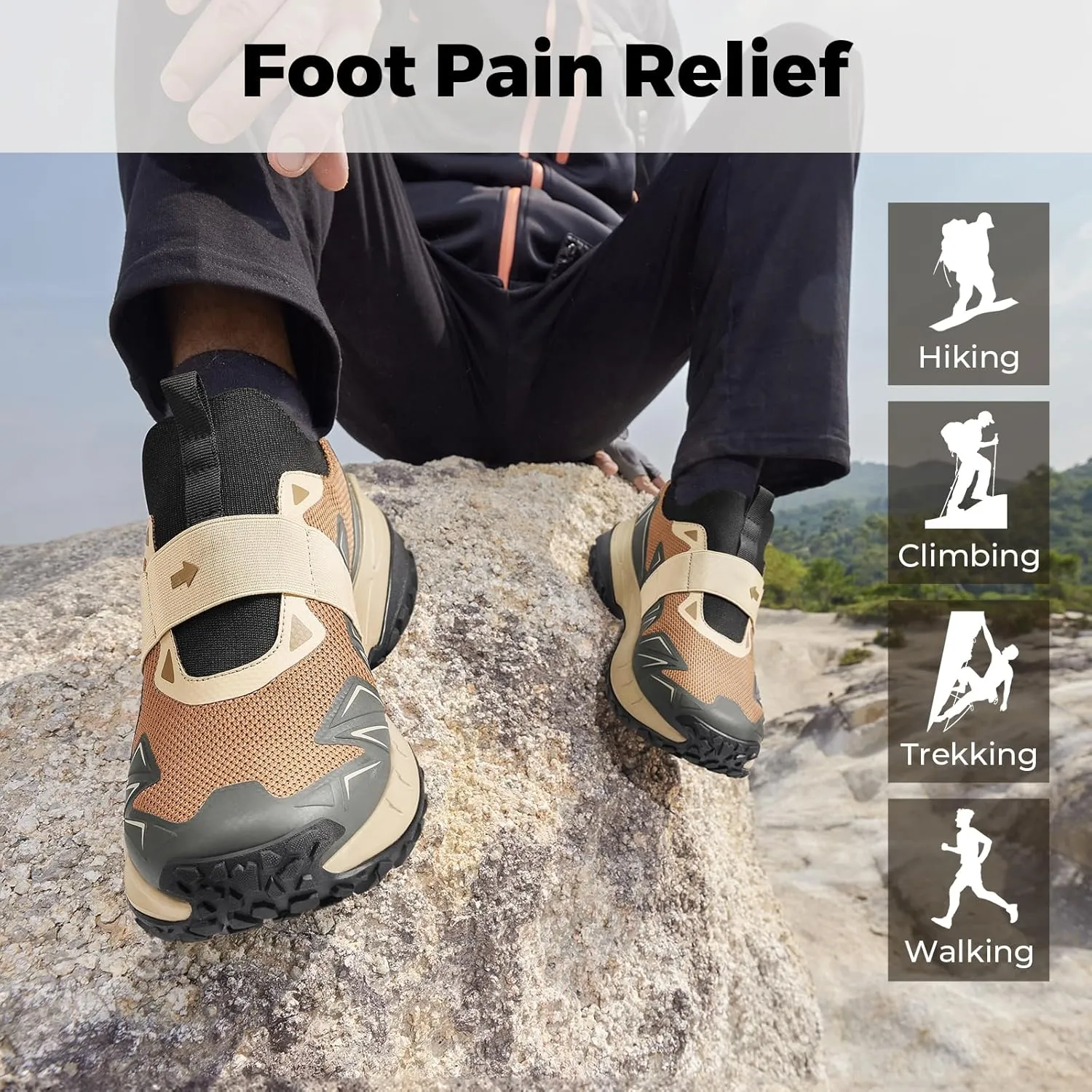 FitVille Men's Extra Wide Slip On Shoes Comfortable Orthopedic Hiking Sneakers with Arch Support Slip Resistant Trekking Walking Shoes for Travel Camping
