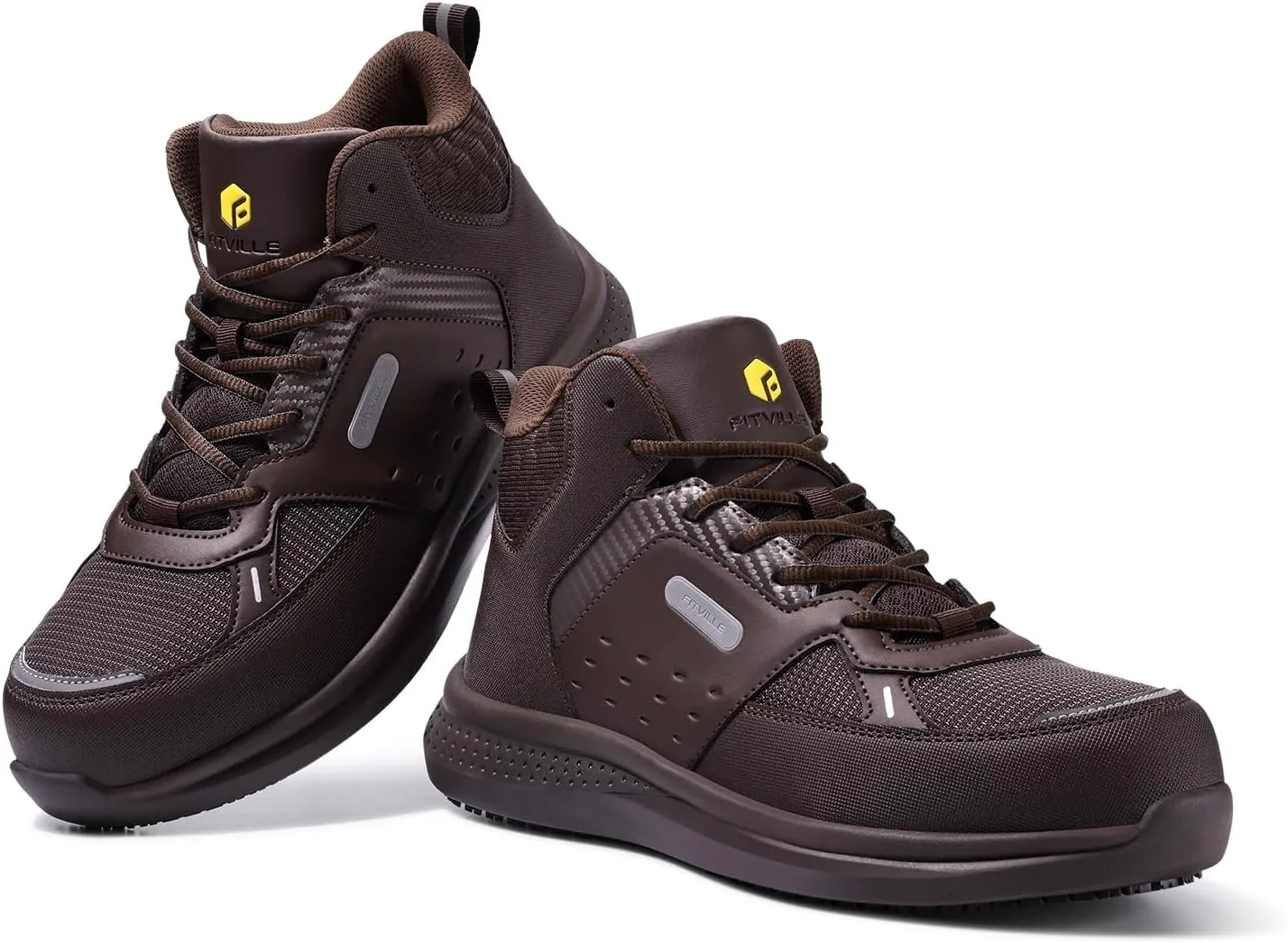 FitVille Wide Work Boots for Men Composite Toe Safety Work Shoes Slip-Resistant Work Boots Waterproof Lightweight - SteelCore
