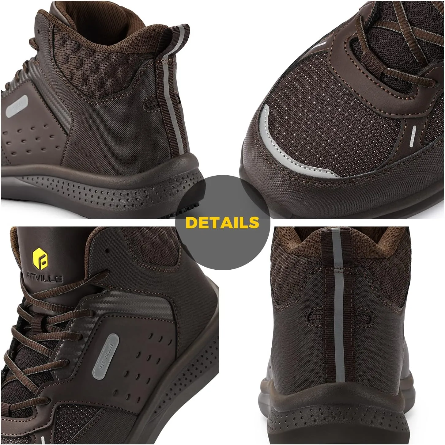 FitVille Wide Work Boots for Men Composite Toe Safety Work Shoes Slip-Resistant Work Boots Waterproof Lightweight - SteelCore