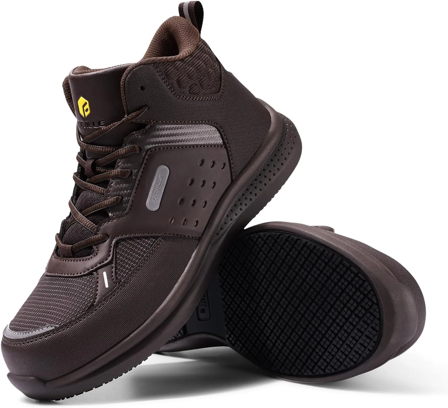 FitVille Wide Work Boots for Men Composite Toe Safety Work Shoes Slip-Resistant Work Boots Waterproof Lightweight - SteelCore