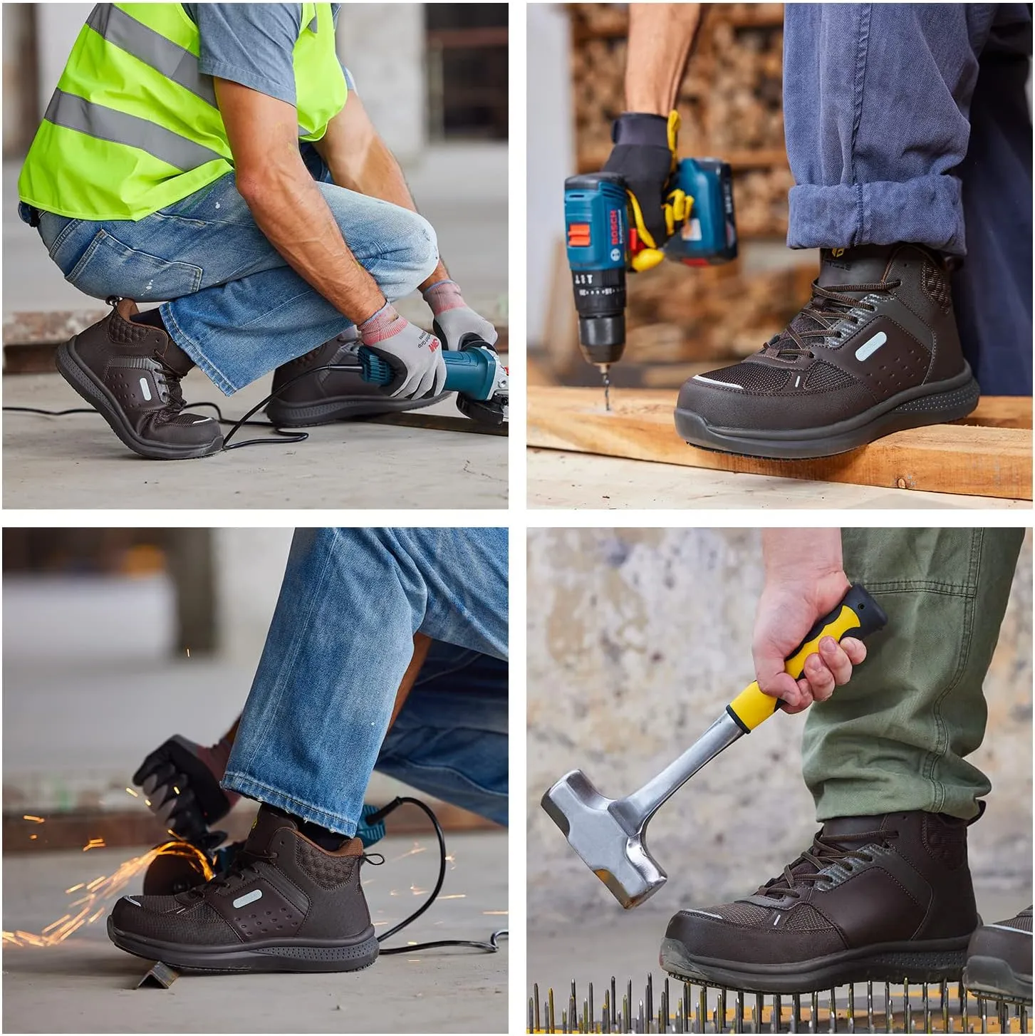 FitVille Wide Work Boots for Men Composite Toe Safety Work Shoes Slip-Resistant Work Boots Waterproof Lightweight - SteelCore