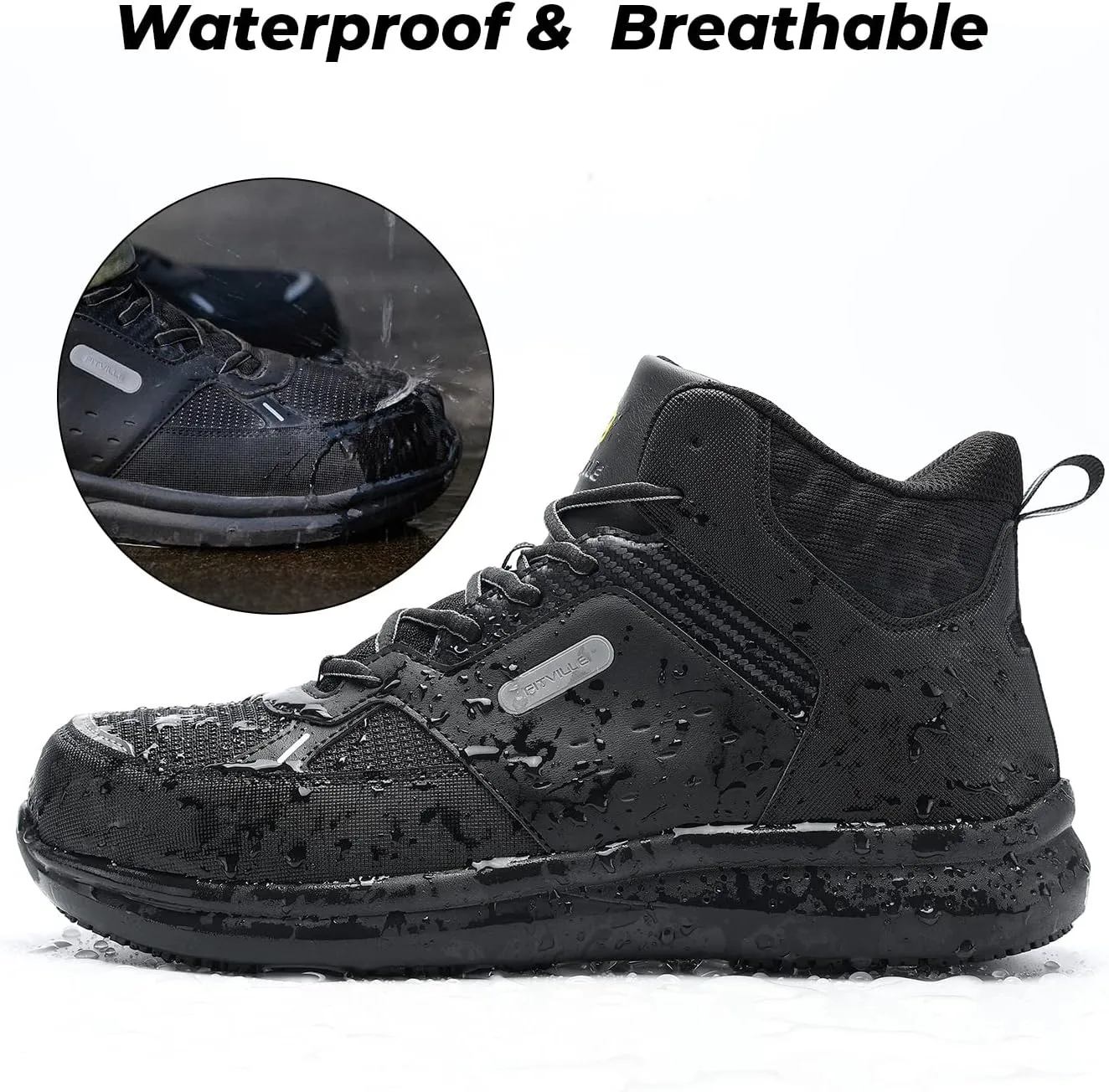 FitVille Wide Work Boots for Men Composite Toe Work Safety Shoes Slip-Resistant Work Boots Waterproof Lightweight - SteelCore