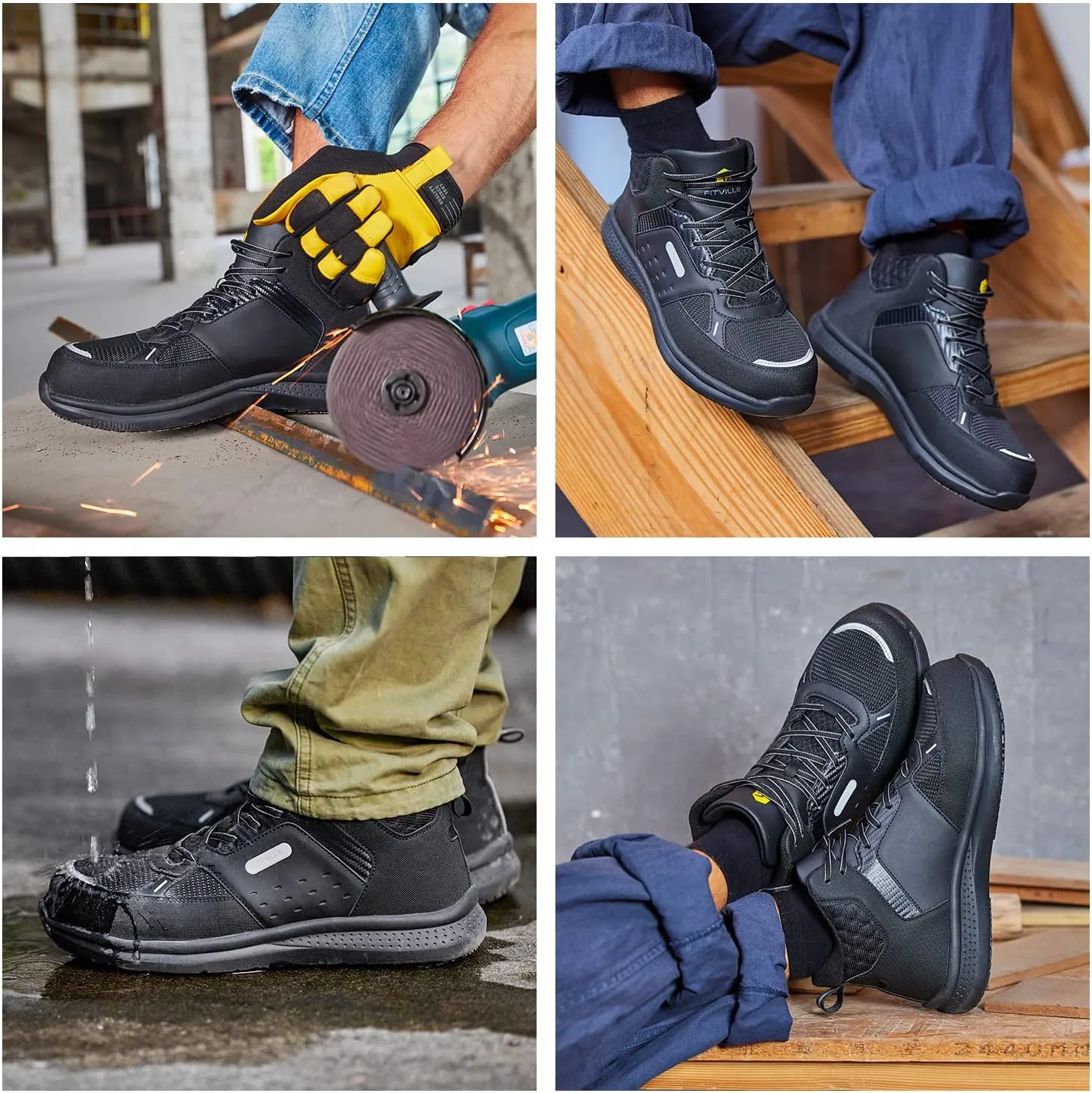 FitVille Wide Work Boots for Men Composite Toe Work Safety Shoes Slip-Resistant Work Boots Waterproof Lightweight - SteelCore