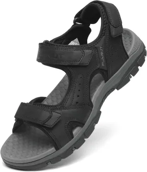 FLARUT Men's Athletic Sandals Sport Outdoor Hiking Sandals Open Toe Leather Walking Sandals Beach Water Shoes