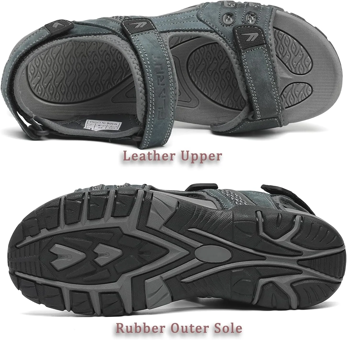 FLARUT Men's Athletic Sandals Sport Outdoor Hiking Sandals Open Toe Leather Walking Sandals Beach Water Shoes