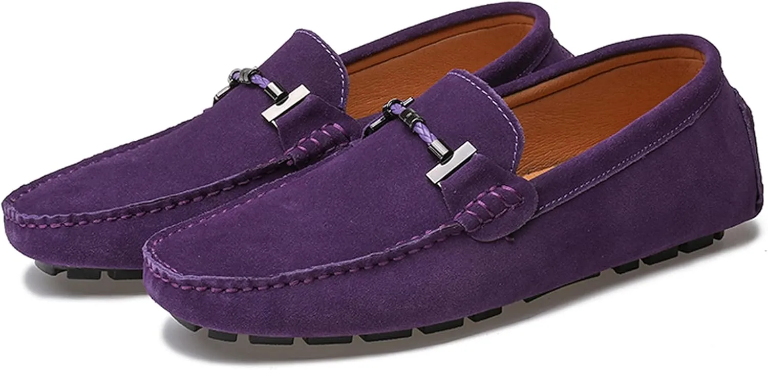 Flat Loafer for Men Suede Leather Slip-on Dress Driving Moccasins Casual Boat Shoes