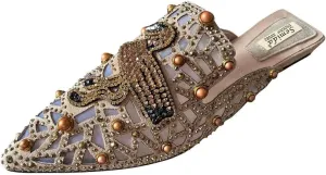 Flat Mules for Women Pointed-Toe Mules Slides Bohemian Rivet Beads Slip-on Loafers Slippers Lady Dress Sandals