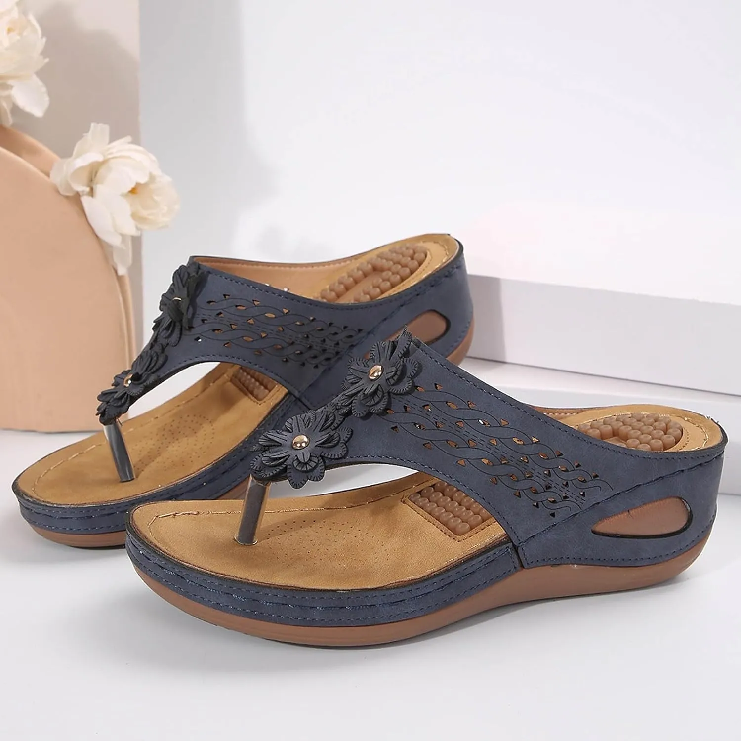 Flip Flops for Women Casual Wedge Slide Sandals T Strap Arch Support Sandals Summer Orthopedic Flip Flops