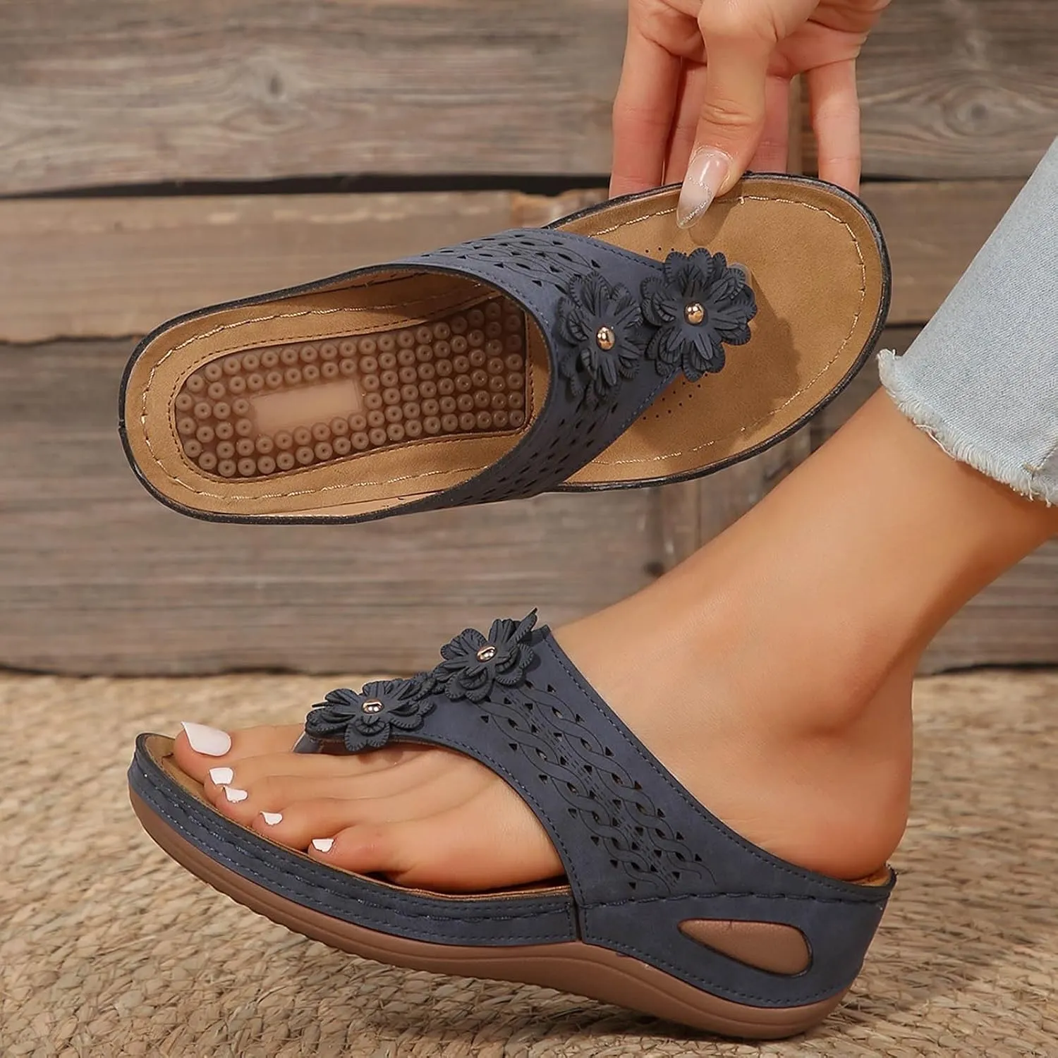 Flip Flops for Women Casual Wedge Slide Sandals T Strap Arch Support Sandals Summer Orthopedic Flip Flops