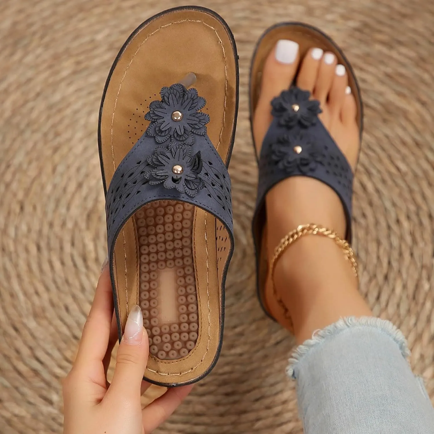 Flip Flops for Women Casual Wedge Slide Sandals T Strap Arch Support Sandals Summer Orthopedic Flip Flops