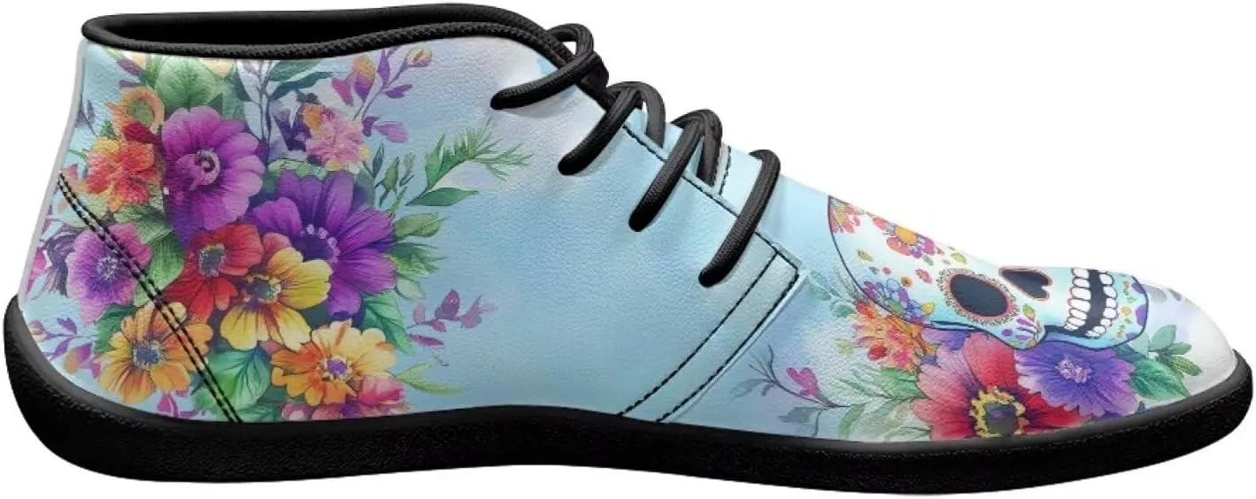 Forchrinse Blood Skull Mens Boots Fashion Sneakers Leather Mid Top Ankle Boots Lace up Walking Driving Shoes with Eva Sole