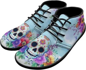 Forchrinse Blood Skull Mens Boots Fashion Sneakers Leather Mid Top Ankle Boots Lace up Walking Driving Shoes with Eva Sole