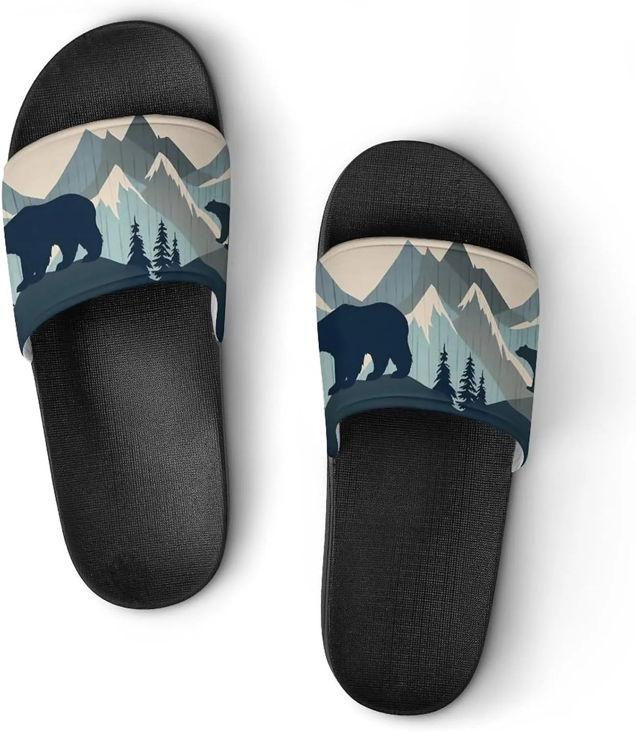 Forests Landscape Bears Mountains Lumbar Non Slip Slides Sandals for Women Men Quick Drying Shower Shoes for Bathroom Pool Beach