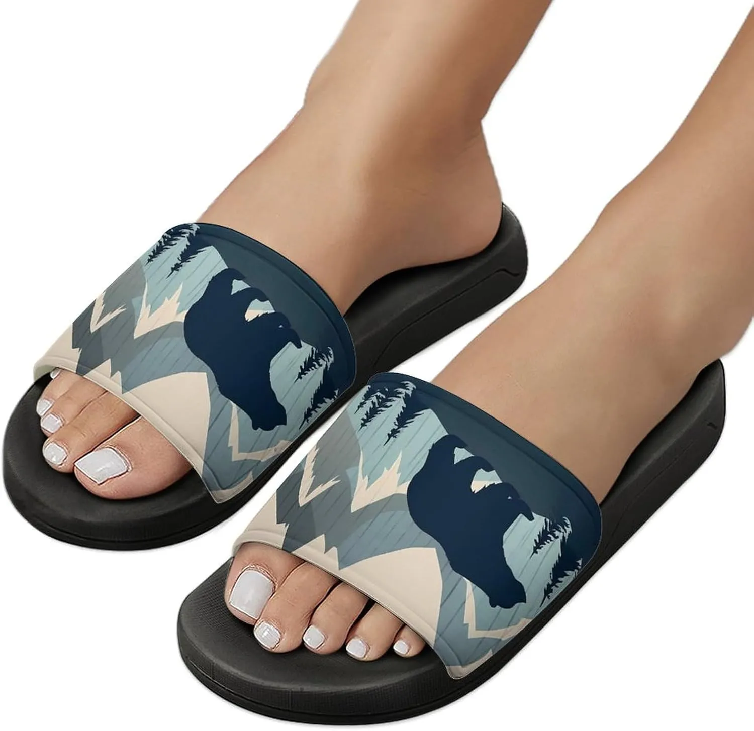 Forests Landscape Bears Mountains Lumbar Non Slip Slides Sandals for Women Men Quick Drying Shower Shoes for Bathroom Pool Beach