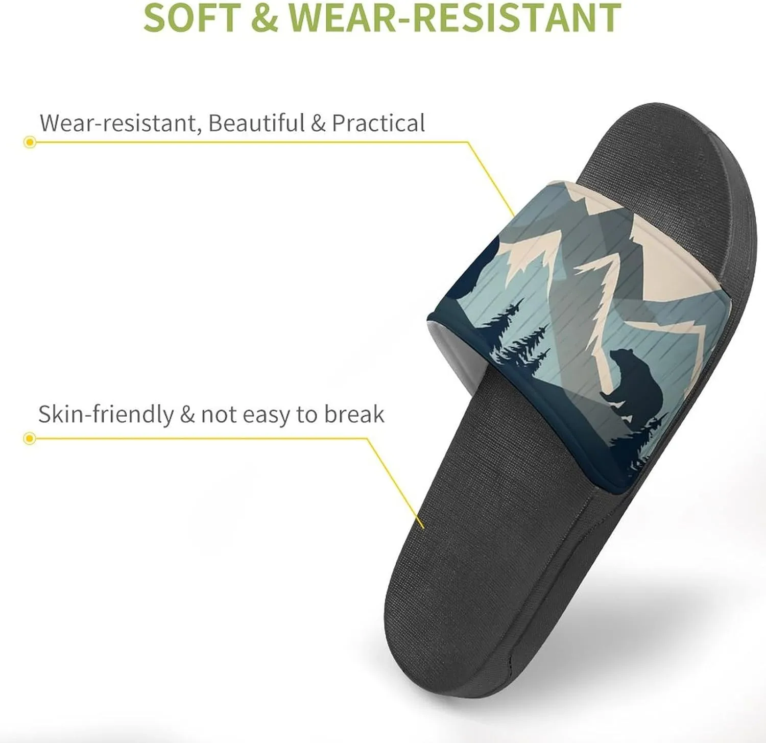 Forests Landscape Bears Mountains Lumbar Non Slip Slides Sandals for Women Men Quick Drying Shower Shoes for Bathroom Pool Beach