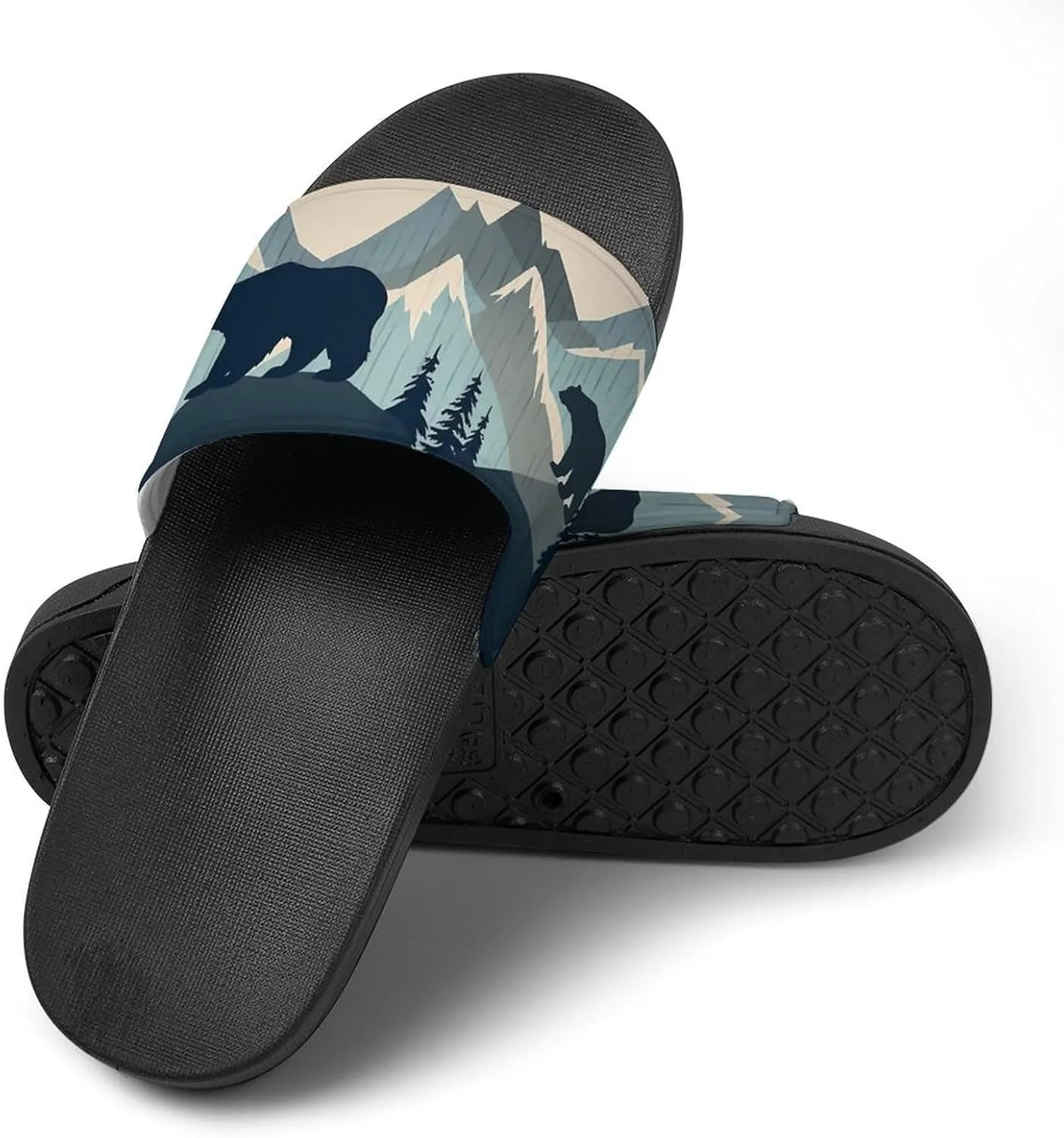 Forests Landscape Bears Mountains Lumbar Non Slip Slides Sandals for Women Men Quick Drying Shower Shoes for Bathroom Pool Beach