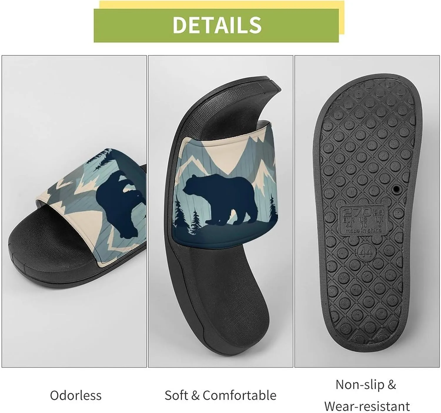 Forests Landscape Bears Mountains Lumbar Non Slip Slides Sandals for Women Men Quick Drying Shower Shoes for Bathroom Pool Beach