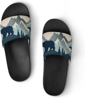 Forests Landscape Bears Mountains Lumbar Non Slip Slides Sandals for Women Men Quick Drying Shower Shoes for Bathroom Pool Beach