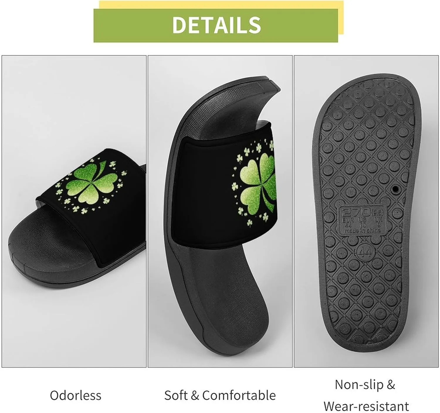 Four Leaf Clover Funny House Sandals Non Slip Shower Slippers Quick Drying Bathroom Shoes for Women Men