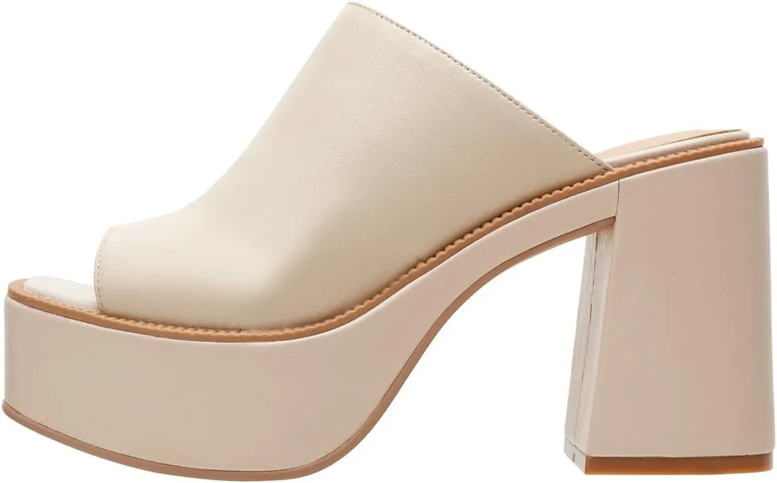FOWT Women Open Toe Block High Heel Platform Mules Slip On Fashion Party Evening Dressy Slipper Shoes Size 4-16 US