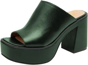 FOWT Women Open Toe Block High Heel Platform Mules Slip On Fashion Party Evening Dressy Slipper Shoes Size 4-16 US
