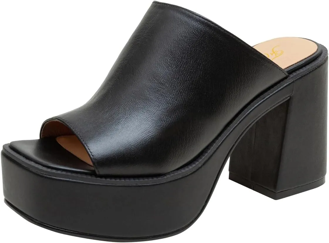 FOWT Women Open Toe Block High Heel Platform Mules Slip On Fashion Party Evening Dressy Slipper Shoes Size 4-16 US