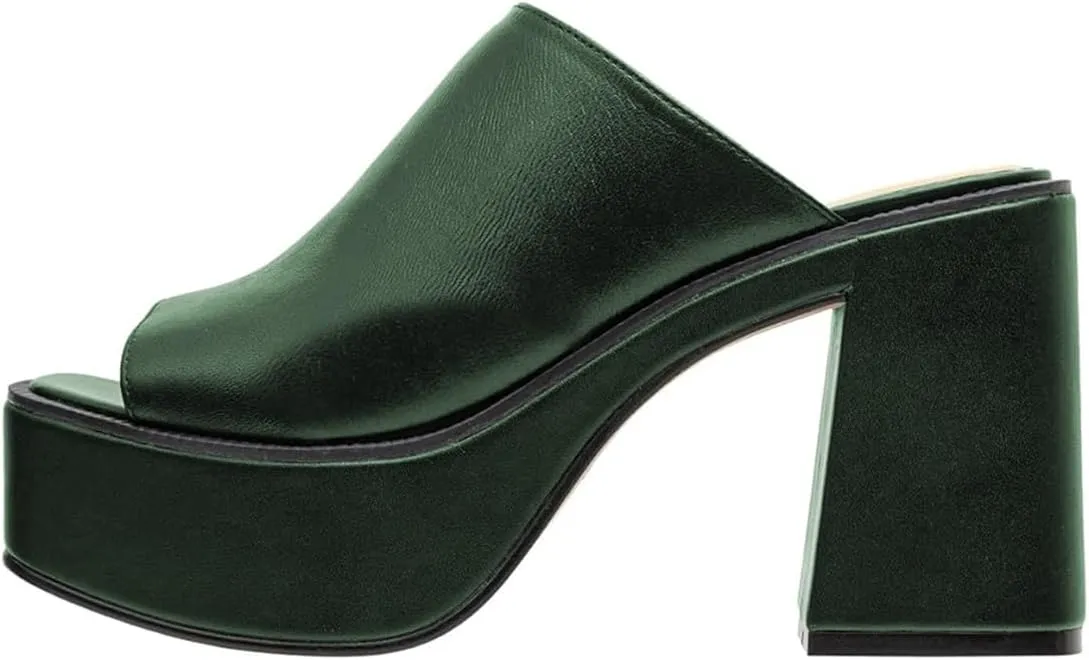 FOWT Women Open Toe Block High Heel Platform Mules Slip On Fashion Party Evening Dressy Slipper Shoes Size 4-16 US