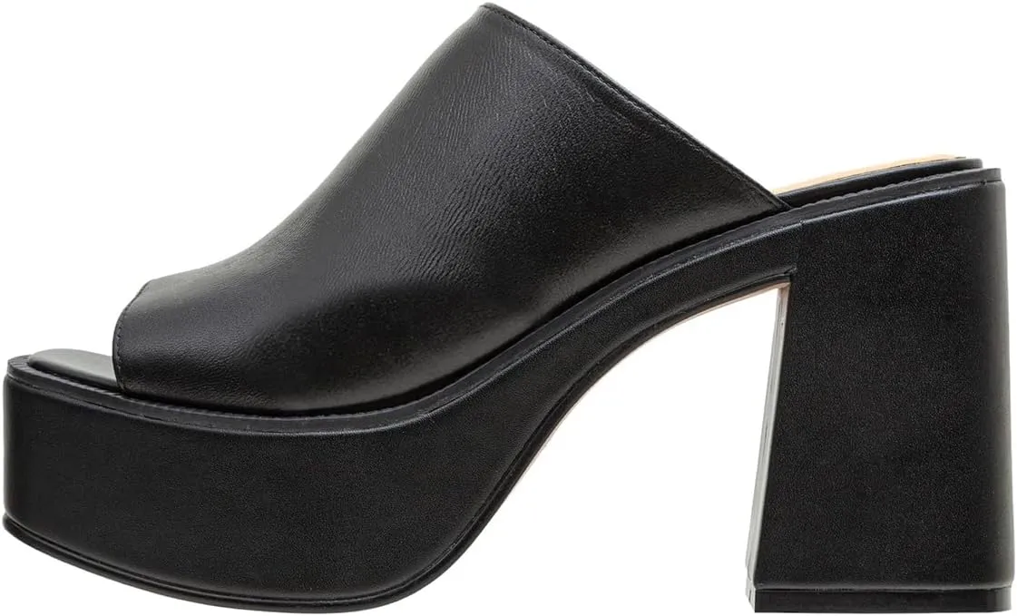FOWT Women Open Toe Block High Heel Platform Mules Slip On Fashion Party Evening Dressy Slipper Shoes Size 4-16 US