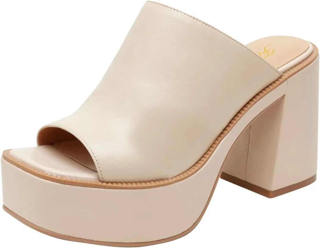 FOWT Women Open Toe Block High Heel Platform Mules Slip On Fashion Party Evening Dressy Slipper Shoes Size 4-16 US