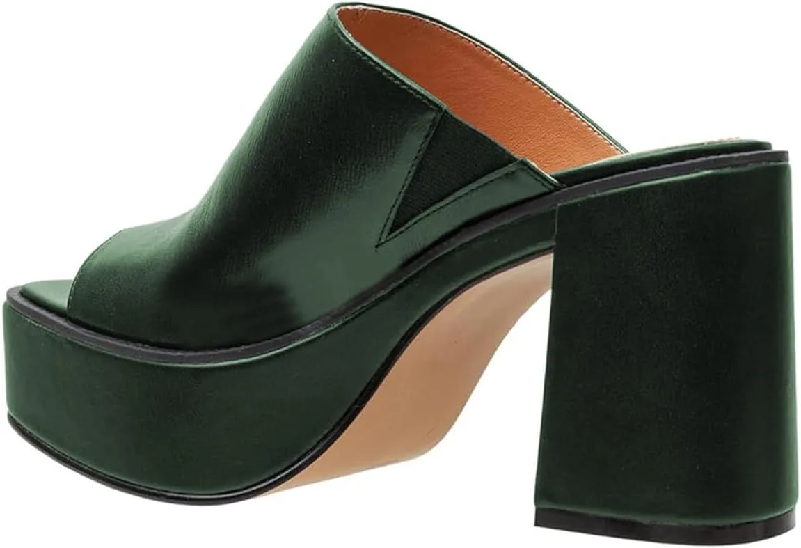 FOWT Women Open Toe Block High Heel Platform Mules Slip On Fashion Party Evening Dressy Slipper Shoes Size 4-16 US